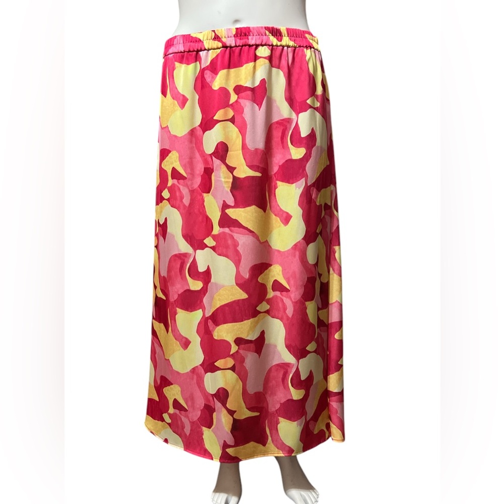 NWT Ming Wang Size XL A-Line Maxi Skirt Crepe de Chine Multi-Color Abstract $210
